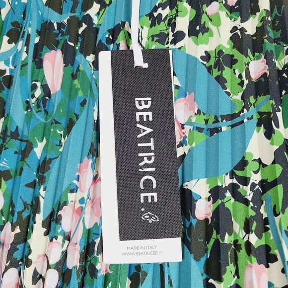 NEW Beatrice B Tank Dress L Blue Green Floral Pleated Sleeveless‎ Maxi gown - Picture 4 of 8